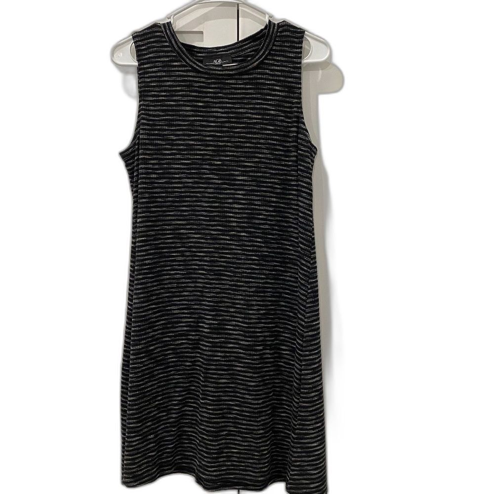 AGB Tank tee strip gray black Midi Dress, Size L